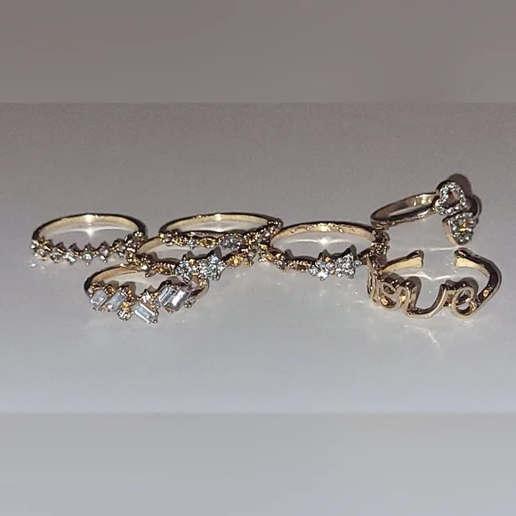 Boho Chic 7pc Gold Stackable Ring Set - Picture 2 of 6